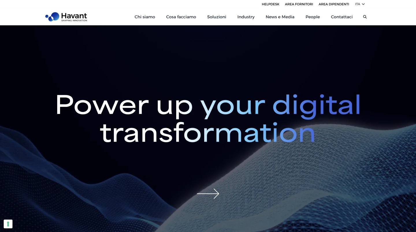 Homepage di Havant, sito aziendale con tema WordPress personalizzato