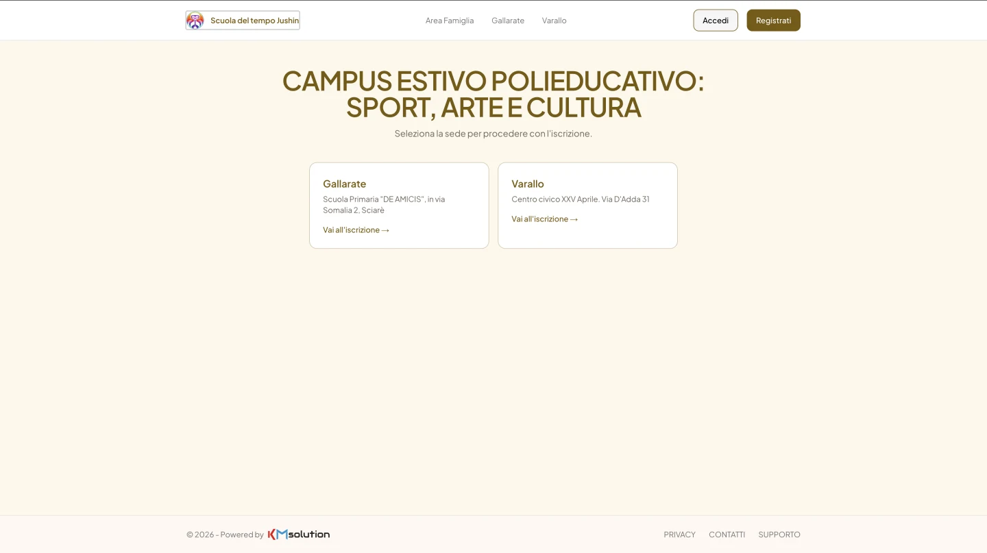 Homepage di Jushin, sito per un campus estivo